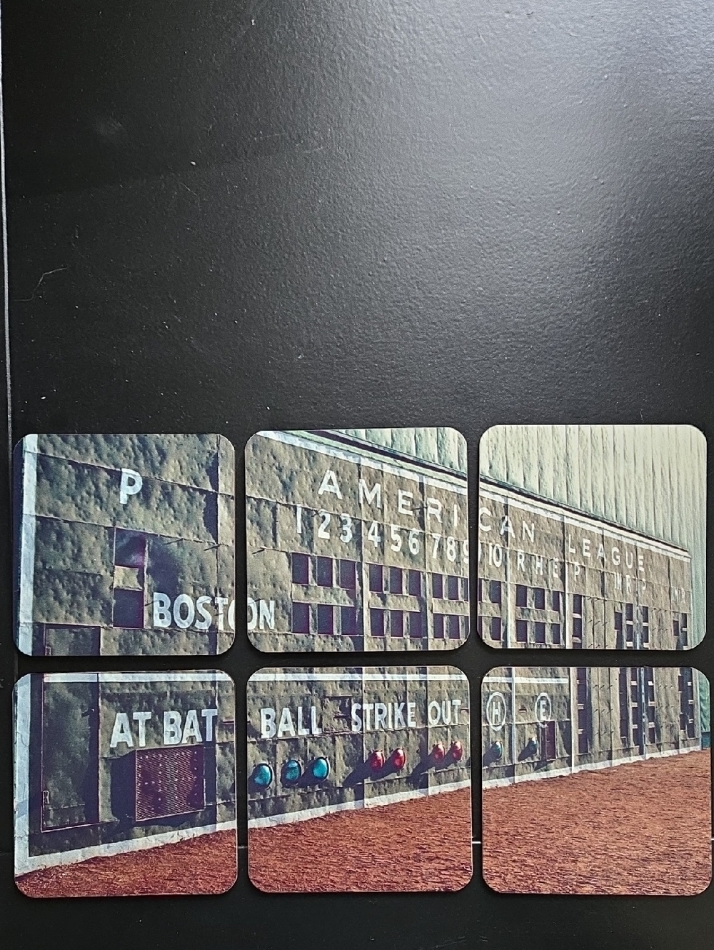 Vintage Boston Red Sox Baseball Scoreboard Coaster Set - Brick Red & Stone Gray